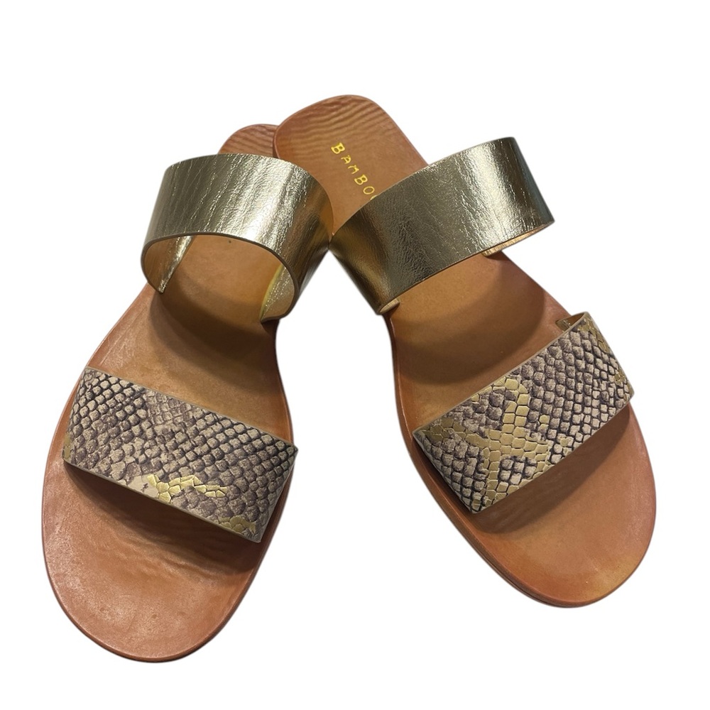 BAMBOO Double Strap Gold Snake Print Sandals Size 8.5